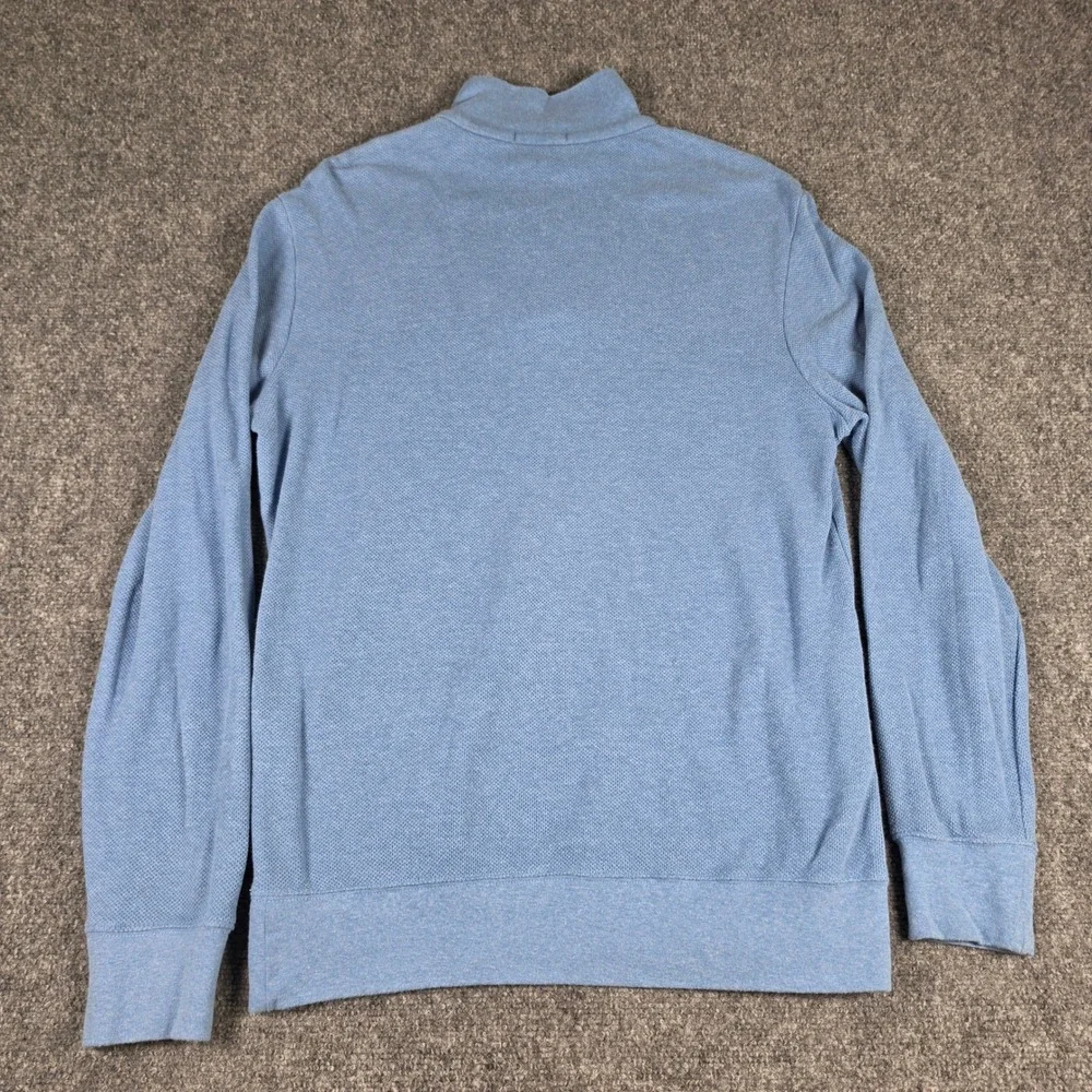 Polo Ralph Lauren Quarter Zip Sweater Mens L Blue Textured Cotton Flesh Pony